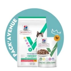 Pack'Avenue Hill's Vet Essentials Chat Multi-Benefit + Weight Young Adult Poulet Sac 3kg Avec 12 Sachets