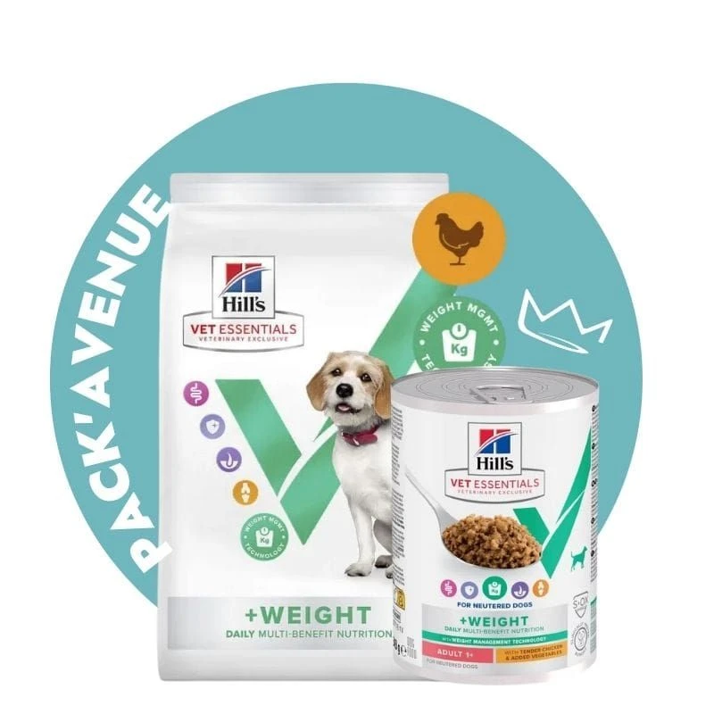 Pack'Avenue Hill's Vet Essentials Chien Multi-Benefit + Weight Adult 1+ Medium Poulet Sac 10 Kg Avec 12 Sachets 1 Pack'Avenue Hill's Vet Essentials Chien Multi-Benefit + Weight Adult 1+ Medium Poulet Sac 10 Kg Avec 12 Sachets